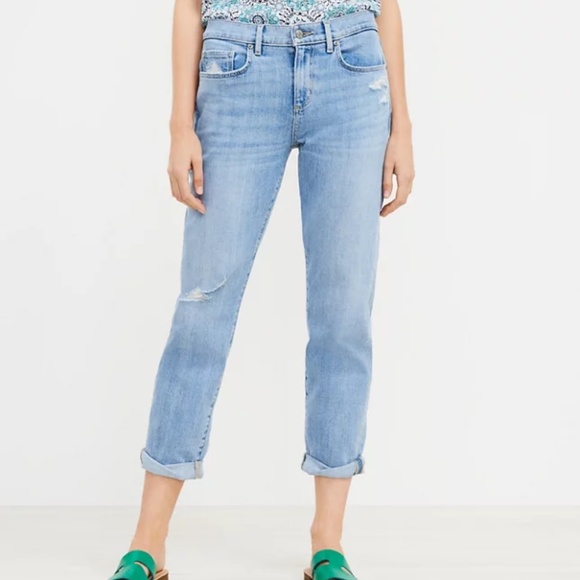 LOFT Modern Skinny Crop Distressed Girlfriend Jeans sz 29 - Picture 9 of 9